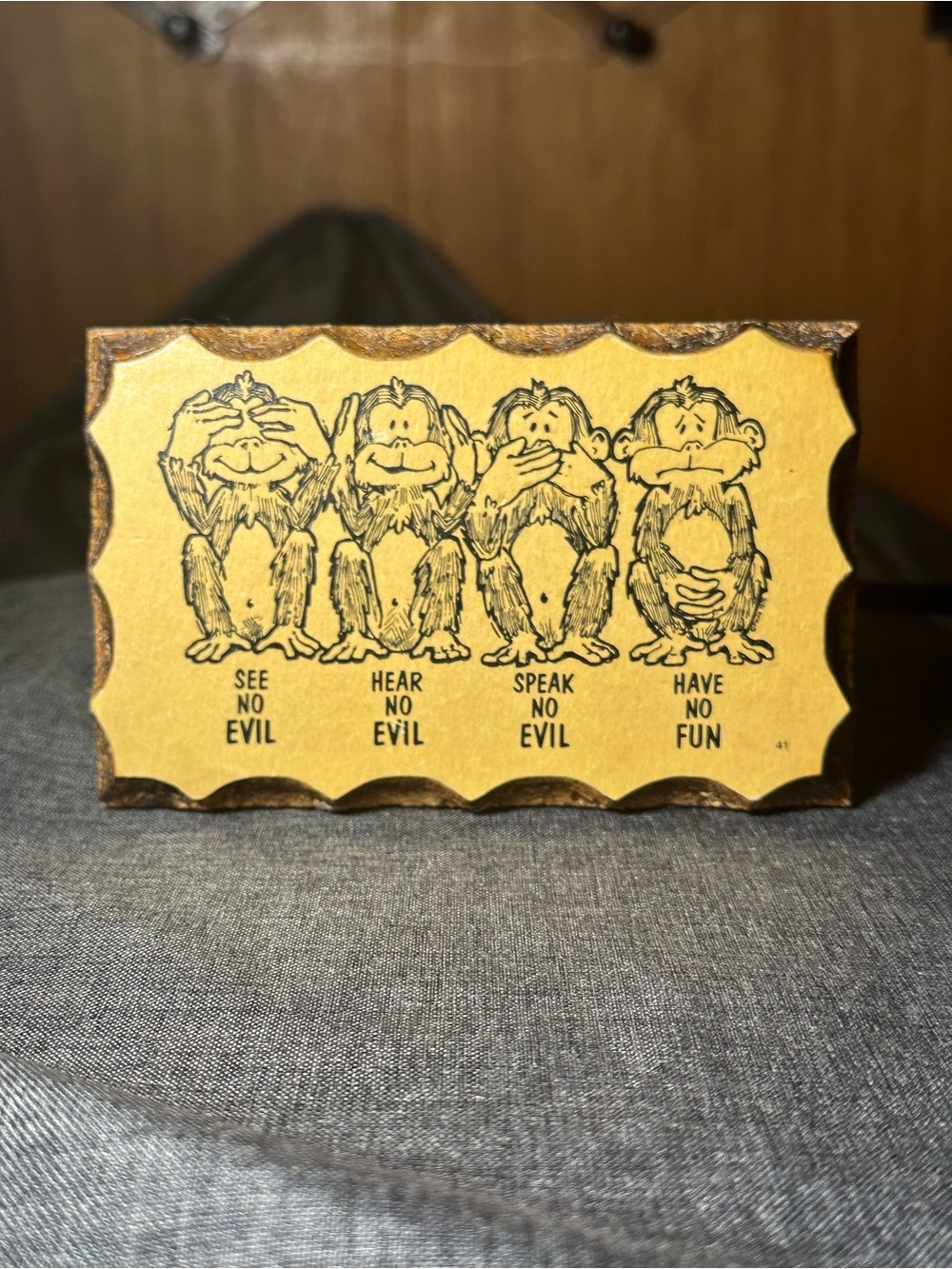 See No Evil Monkeys Wood Postcard
